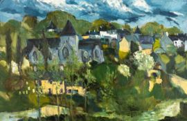 GWILYM PRICHARD oil on canvas - Rochefort en Terre, Brittany, with church, fully signed, 60 x