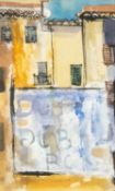 GWILYM PRICHARD watercolour and ink - Continental street scene with terraced houses, fully signed,