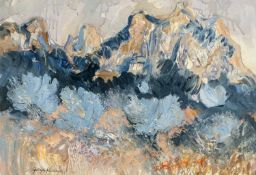 GWILYM PRICHARD mixed media - entitled verso 'Les Alpilles', signed, 48 x 70cms Note from the