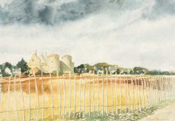 GWILYM PRICHARD watercolour - château and village, 45 x 65cms Note from the family: a Brittany