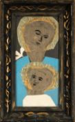CLAUDIA WILLIAMS mixed media with collage - entitled verso 'Black Madonna of Peace', 29 x 14cms