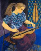 CLAUDIA WILLIAMS oil on canvas - entitled verso 'Dulcimer Player', signed with initials, dated verso