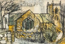 GWILYM PRICHARD mixed media and brass rubbing on paper - entitled verso 'September Church', fully