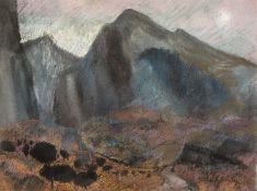 GWILYM PRICHARD pastel on paper - mountain peaks and moonlight, fully signed, 54 x 73cms Note from