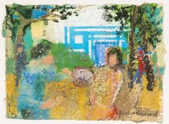 GWILYM PRICHARD mixed media on card - entitled verso 'Jeu de Foot Tunisie', signed in full, 14 x