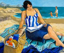 CLAUDIA WILLIAMS oil on canvas - entitled verso 'A Good Book', signed with initials, fully signed