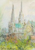 GWILYM PRICHARD pastel - entitled verso 'Cathedral Chartres', signed, 28 x 20cms