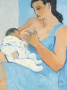 CLAUDIA WILLIAMS oil on board - entitled verso 'Mother and Young Baby', signed with initials,