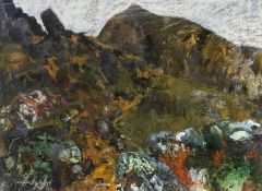 GWILYM PRICHARD pastel and construction on paper - entitled verso 'Crib Goch', fully signed, 54 x
