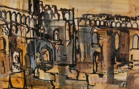 GWILYM PRICHARD mixed media on paper - entitled verso 'Bishop's Palace', unsigned, 33 x 51cms Note