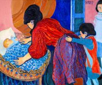 CLAUDIA WILLIAMS oil on canvas - entitled verso 'Don't Wake the Baby', signed, signed and dated