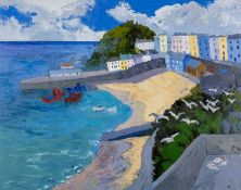 GWILYM PRICHARD oil on canvas - entitled verso 'Dinbych y Pysgod', signed with initials, fully