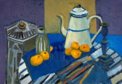CLAUDIA WILLIAMS oil on canvas - entitled verso 'Studio, Still Life', signed with initials, signed