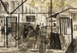 GWILYM PRICHARD ink wash with colour - entitled verso 'Belfast', signed with initials, 34 x 49cms