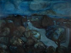 GWILYM PRICHARD oil on board - entitled verso 'Stone, Trees and Sky', unsigned, 90 x 121cms