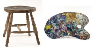 GWILYM PRICHARD PAINTER'S STOOL AND PALETTE - studio used, large painter's palette 65cms (w),