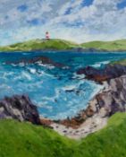 GWILYM PRICHARD oil on canvas - entitled verso 'Goleudy Ynys Enlli',(lighthouse Bardsey Island)