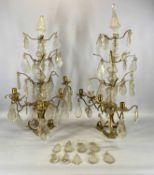 PAIR OF DUTCH GILT METAL & GLASS GIRANDOLES, each with multi-arms and faceted cut-glass lozenge