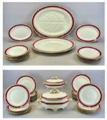 ROYAL WORCESTER CREAM GLAZED DINNER WARE with maroon and gilded border, including large oval