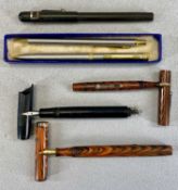 ASSORTED VINTAGE & LATER PENS, including Waterman orange marble fountain pen, cap with 9ct gold