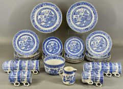 BLUE & WHITE WILLOW PATTERN TEA SERVICE for twelve persons, late 19th century, with transfer