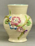CLARICE CLIFF NEWPORT POTTERY RIBBED BALUSTER VASE, 'My Garden' pattern, shape number 912, relief