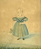 REGENCY naïve watercolour - young girl in blue dress, 16 x 13.5cms Provenance: private collection
