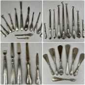 LARGE ASSORTMENT OF SILVER-HANDLED ITEMS, including shoe horns, button hooks and manicure