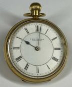F. BUTTERFIELD LIVERPOOL 18CT GOLD CASE FOB WATCH, signed white enamel dial with black Roman