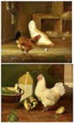 MANNER OF EDGAR HUNT two oils on panel - chickens, unsigned, 15.5 x 19cms and 16 x 18cms (2)