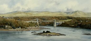 MAX A. S. HAMBLEN (British 20th century) watercolour - Menai Suspension Bridge, signed lower left,