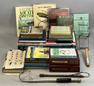 ASSORTED FISHING BOOKS (see list in photographs), along with two vintage telescopic gaffs and a