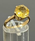 9CT GOLD & PLATINUM CITRINE SOLITAIRE RING, 10mms (diam.), size O/P, 3.3gms Provenance: private