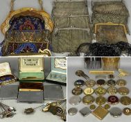 ASSORTED ANTIQUE & VINTAGE COLLECTABLES, including beadwork and mesh evening bags, powder