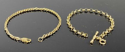 TWO 9CT GOLD BRACELETS, curb link with T-bar, 20cms (l), and rope twist with lobster claw clasp,