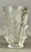LALIQUE MARTINETS VASE, moulded in clear and frosted glass, etched marks to base, 25cms (h), in