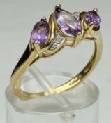 9CT GOLD AMETHYST & DIAMOND RING, size P, 2.6gms Provenance: private collection Conwy