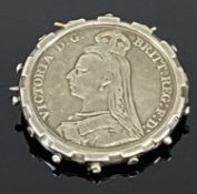 VICTORIA 1891 SILVER CROWN mounted as a brooch, 33.8gms gross Provenance: private collection Ynys