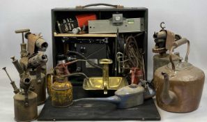 VINTAGE COLLECTABLES GROUP, including brass blow lamps, metal oil cans, oval copper kettle, brass