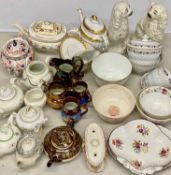 ASSORTMENT OF ANTIQUE ENGLISH CERAMICS, including teapots, tea bowls and saucers, Staffordshire
