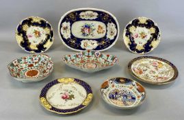 GROUP OF ANTIQUE HAND-PAINTED FLORAL DISHES & PLATES, including Derby oval plate, 33.5 x 25.5cms,