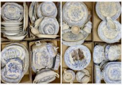 ASSORTMENT OF BLUE & WHITE TRANSFER DECORATED DINNERWARE, Asiatic Pheasant pattern, 19th century,
