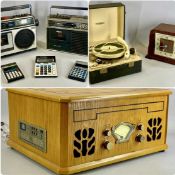 MIXED COLLECTION OF VINTAGE RADIOS, along with Portogram record player, Art Deco style mantel clock,