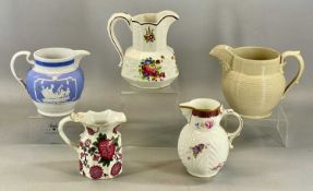 GROUP OF FIVE CERAMIC JUGS, Coalport Caughley mask head jug, 17cms (h), Shelley panelled jug
