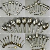 LARGE ASSORTMENT OF SILVER & WHITE METAL TEASPOONS, Georgian and later, approx. 25ozt gross