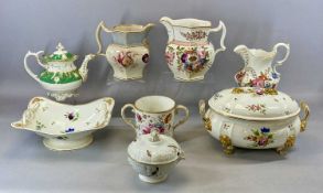 GROUP OF 19TH CENTURY FLORAL PAINTED CERAMICS, Bloor Derby oval two-handled tureen and cover, with