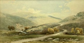 FRED TUCKER (British 1860-1935) watercolour - extensive mountainous landscape, signed lower left, 35