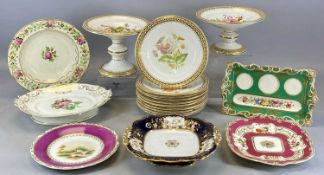 ENGLISH PORCELAIN DESSERT SERVICE, late 19th century, cream and gilded border, painted to the centre