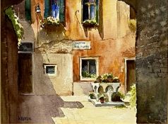 DAVID WESTON (1935-2011) watercolour - entitled verso 'Corte dei Prete - Venice', signed lower left,