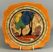 CLARICE CLIFF BIZARRE 'BLUE AUTUMN' CAFÉ AU LAIT SIDE PLATE, black backstamp, 20.5cms Provenance: